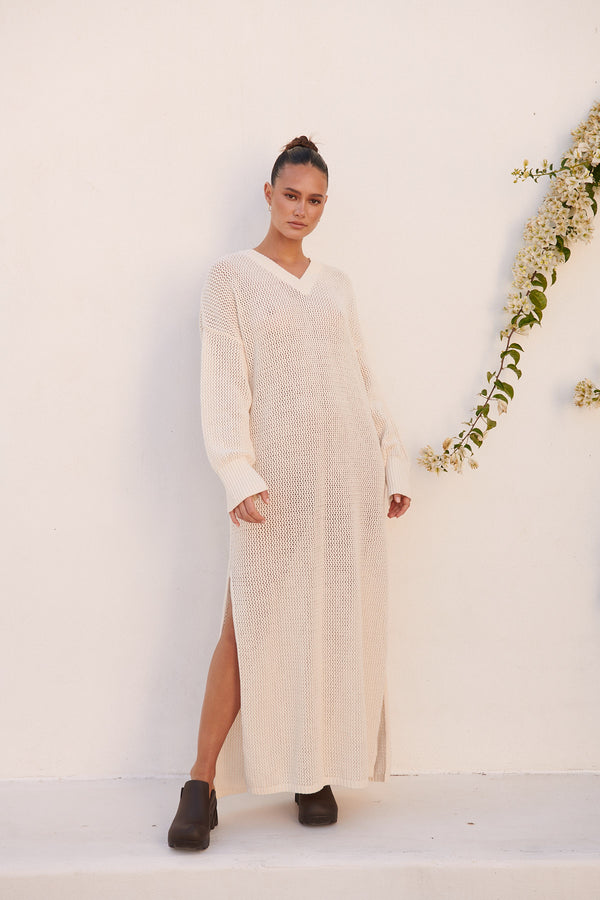The Maia Long Knitted Dress White