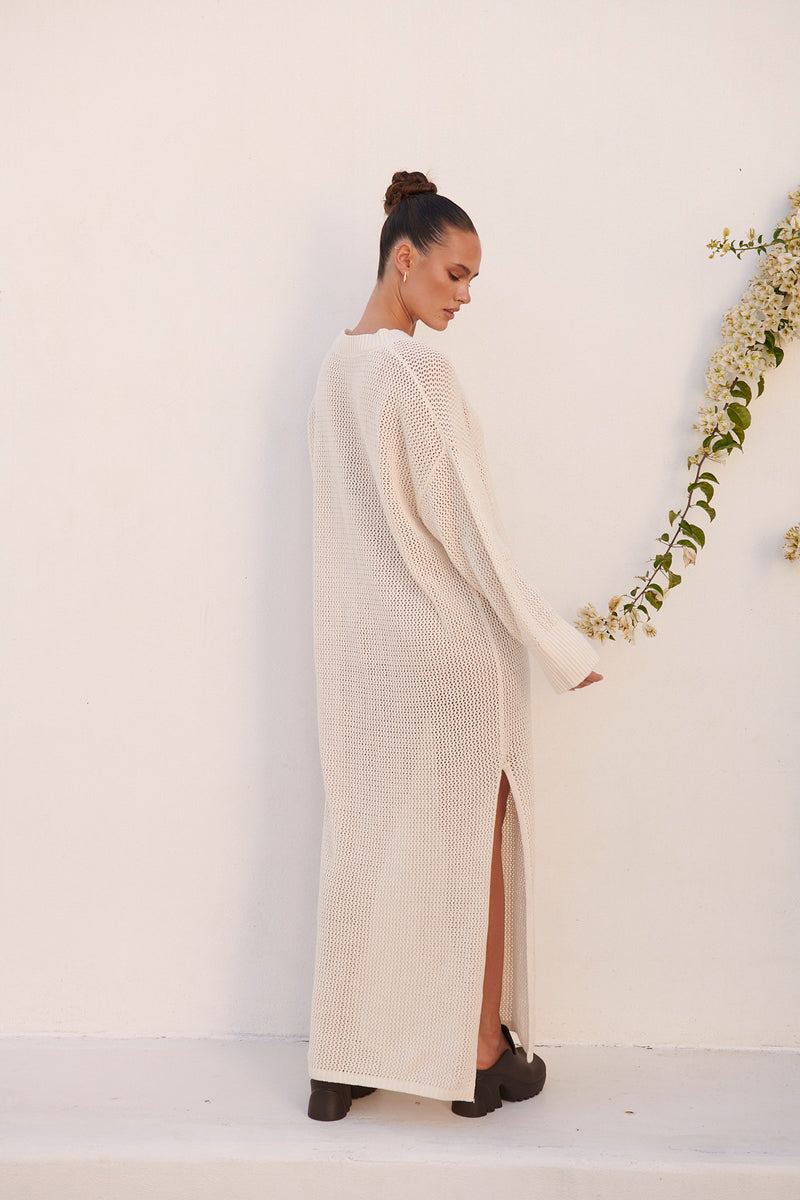 The Maia Long Knitted Dress White
