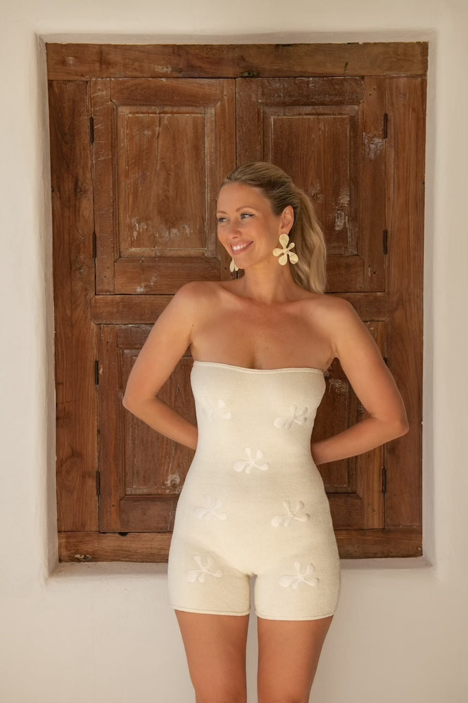 Lovey Romper Flower Print - Cream