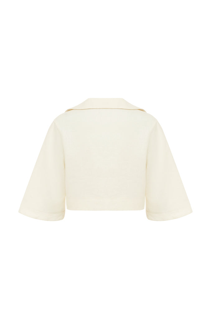 Pippa Short Sleeve Linen Top White