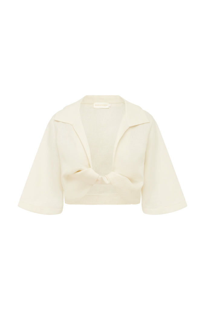 Pippa Short Sleeve Linen Top White